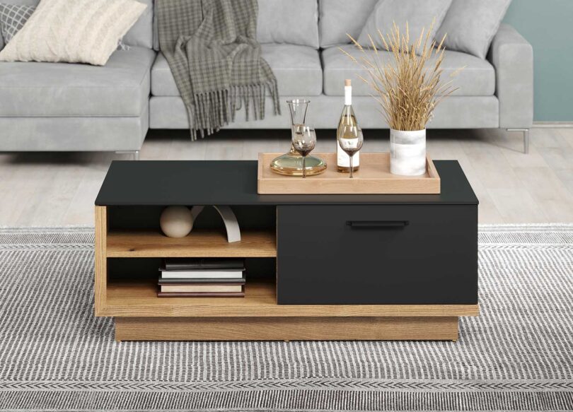 Table de salon noire et bois design