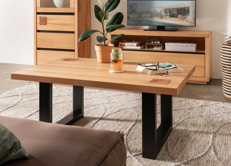 Table de salon rectangulaire en bois de hêtre