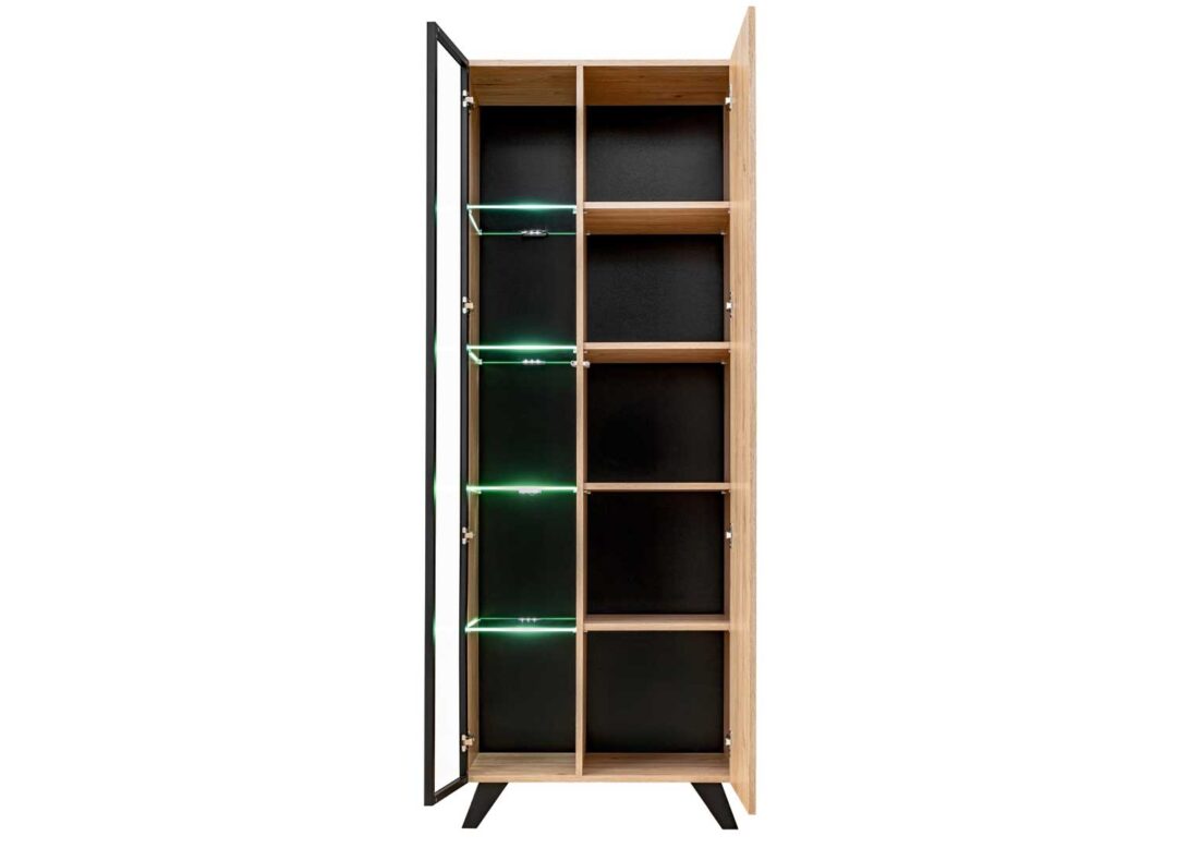 Vitrine haute façades en tasseaux de bois