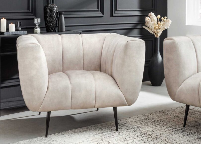 Fauteuil de salon relax en velours champagne