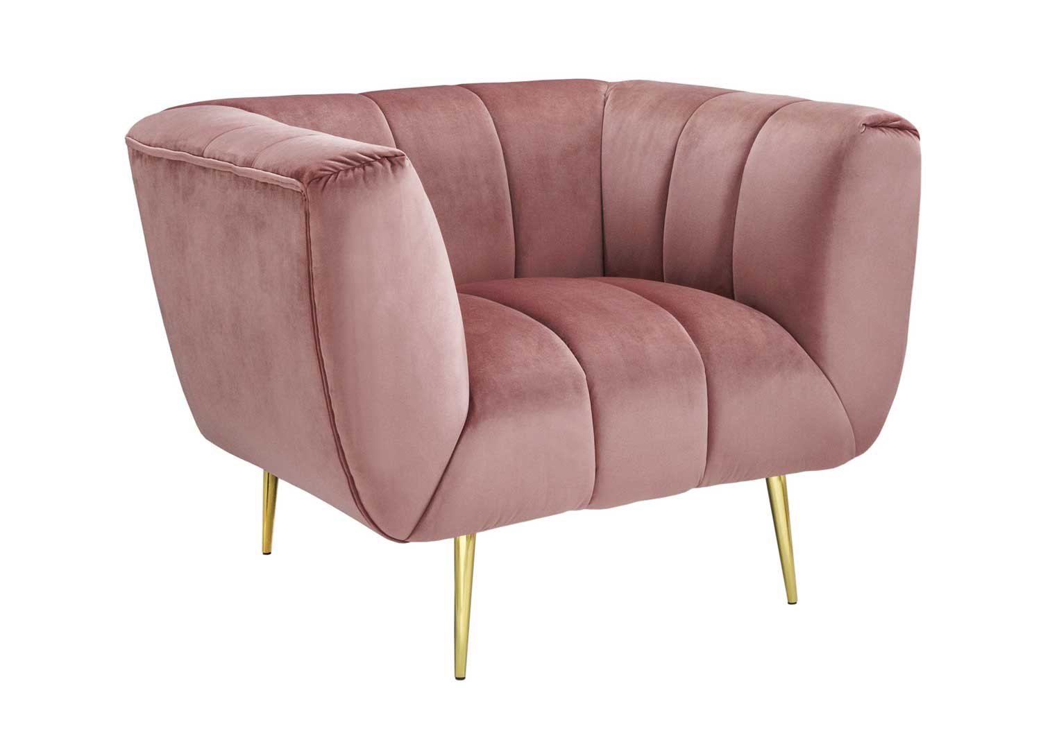 Fauteuil en velours rose avec piétement couleur or design