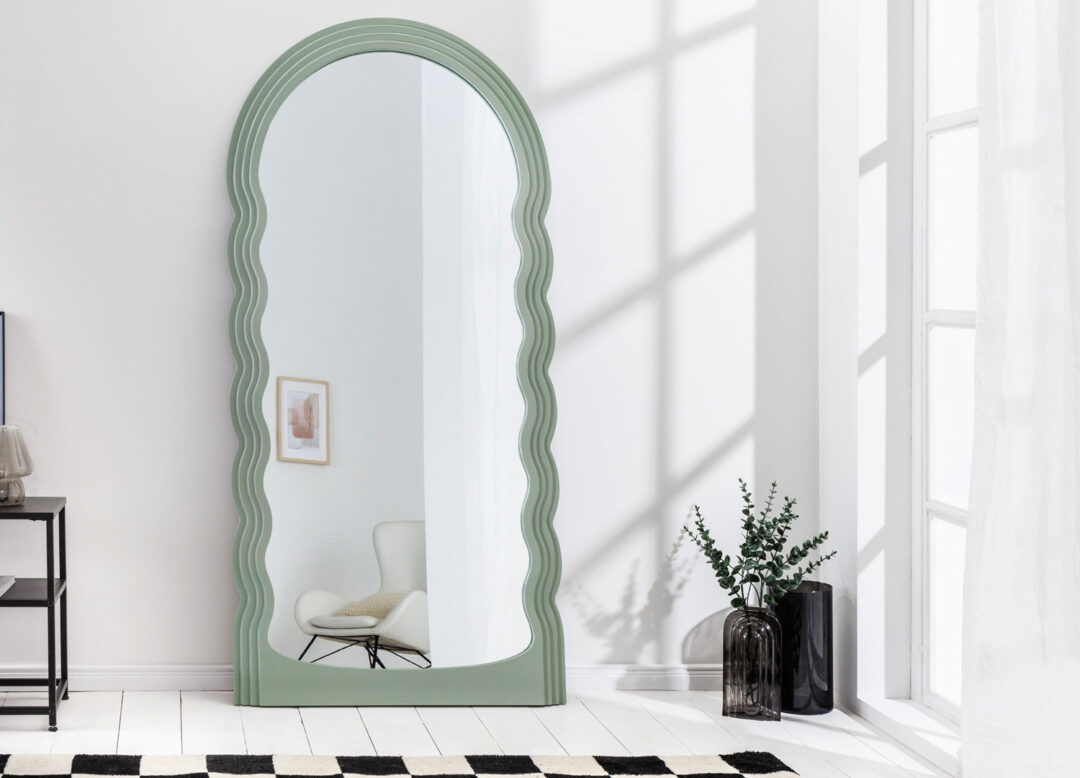Miroir vert sauge cadre aspect vague