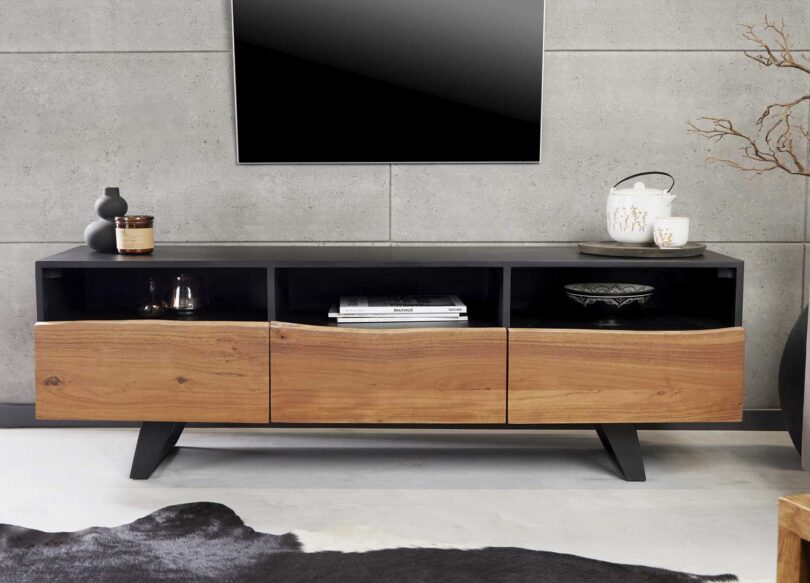 Meuble de télé en bois d'acacia massif 2 portes