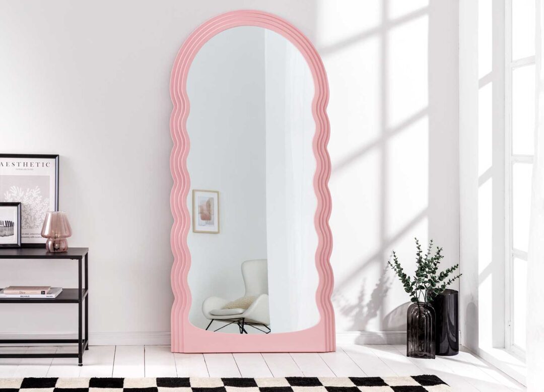 Miroir arche avec vagues de couleur rose