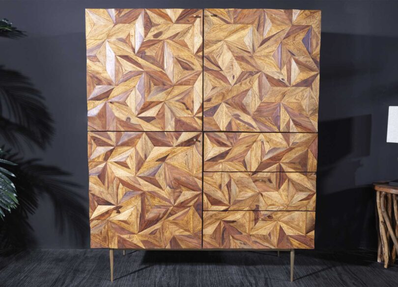 Meuble buffet eau 3 portes 3 tiroirs en bois massif décor 3d