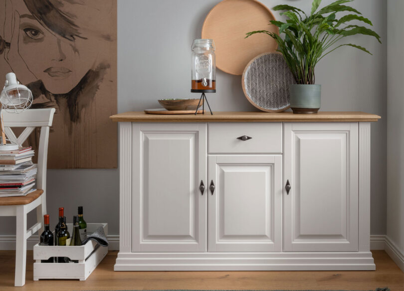 Meuble buffet en bois massif blanc