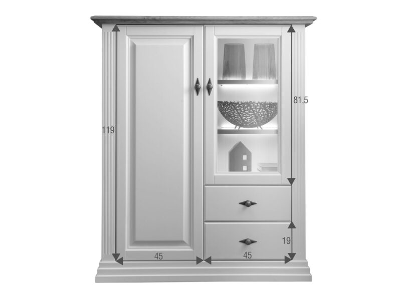 Dimensions de la commode haute en bois blanc