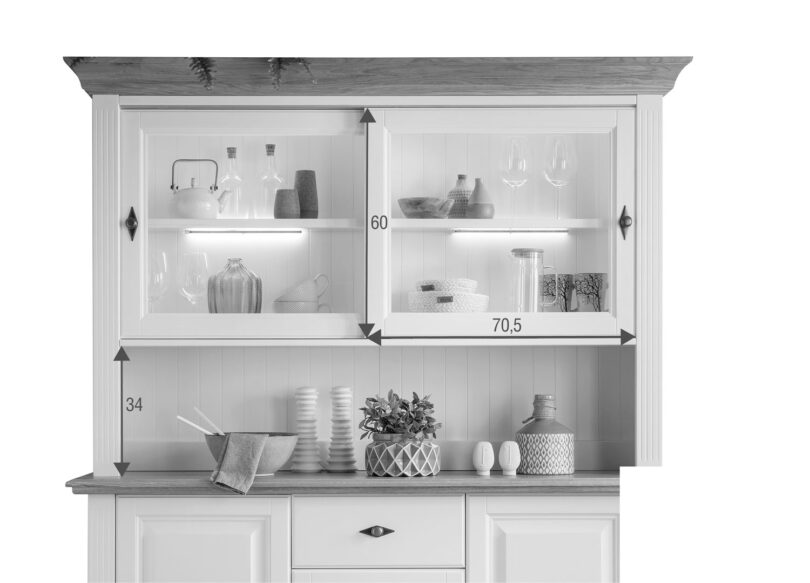 Zoom sur le vaisselier en bois de pin blanc optionnel