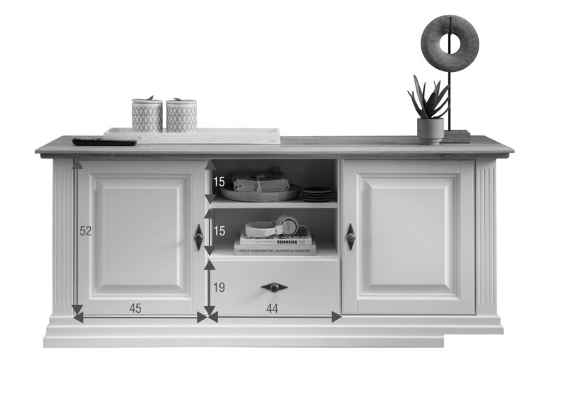 Dimensions meuble tv en bois de pin blanc