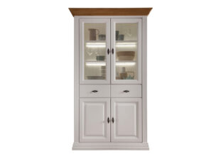 Meuble vitrine double en bois de pin massif blanc