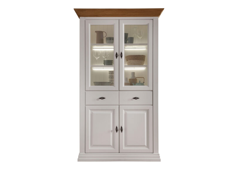 Meuble vitrine double en bois de pin massif blanc