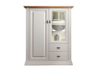 Commode vitrée en bois massif blanc
