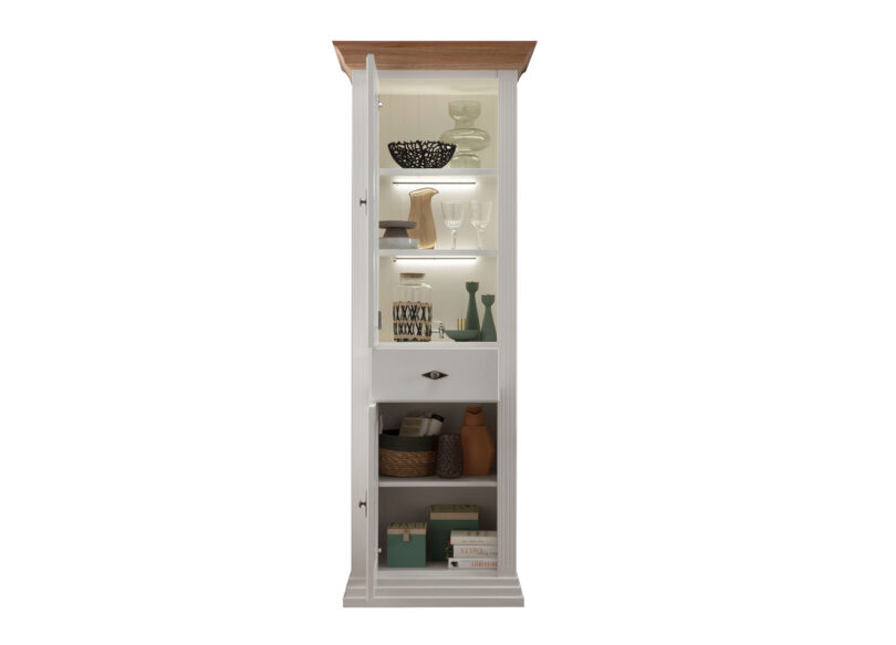 Ouverture de la vitrine en bois massif blanc