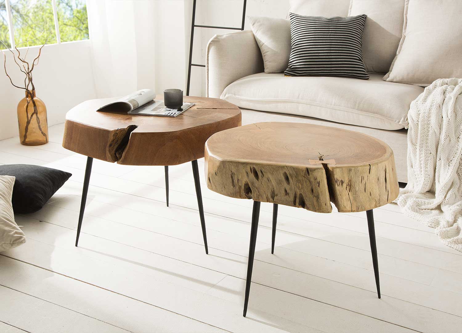 Table de salon ronde en bois d'acacia
