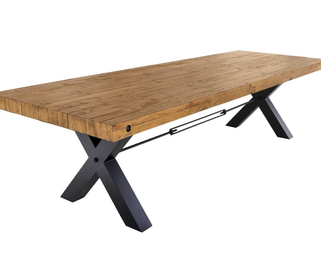Table de salle à manger en bois de pin recyclé de 3m