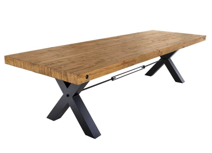Table de salle à manger en bois de pin recyclé de 3m
