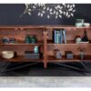 Meuble buffet ouvert en bois d'acacia massif et pierre naturelle