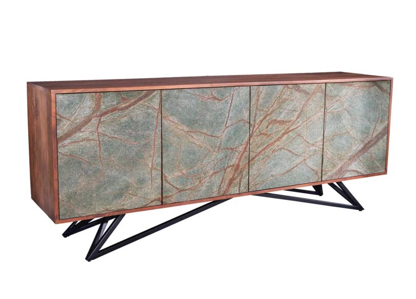 Buffet en bois d'acacia massif et pierre naturelle