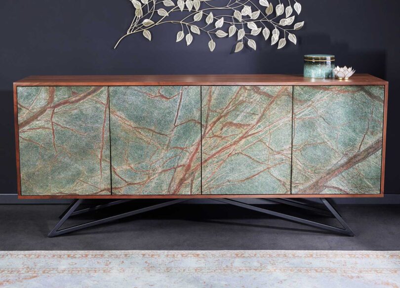 Meuble buffet en bois d'acacia massif et pierre naturelle
