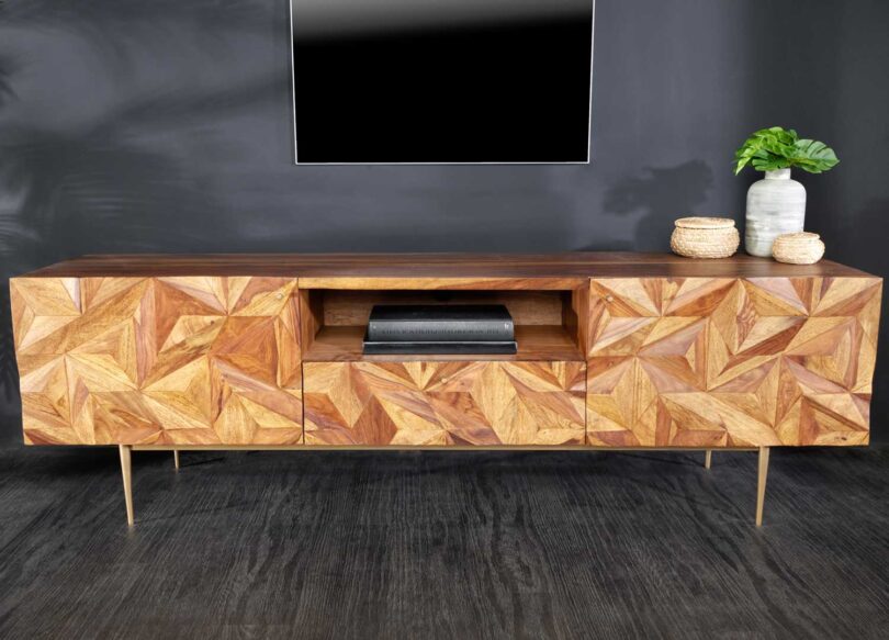 Meuble de télé en bois de sesham avec décor 3d