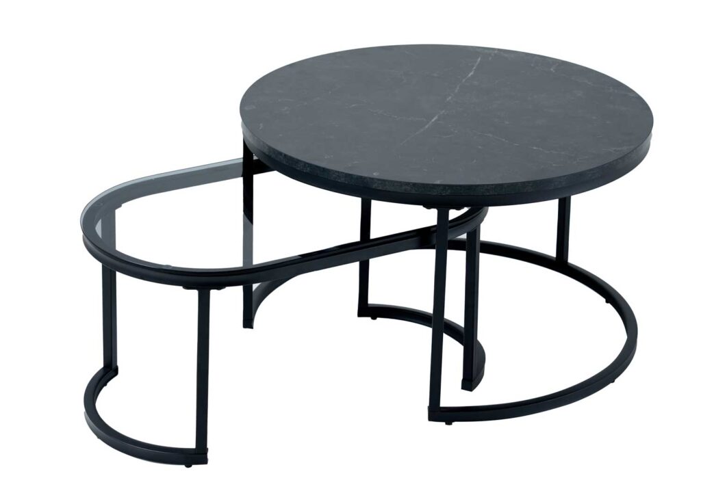 Lot De 2 Tables Basses Gigognes Athena Aspect Marbre Noir - Bout De