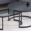Table de salon aspect marbre foncé design
