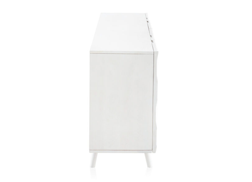 Buffet en bois blanc massif 177cm façades en reliefs desgin