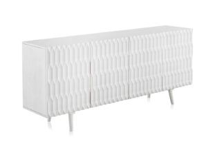 Buffet en bois blanc massif 177cm façades en reliefs desgin