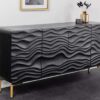Buffet en bois de manguier foncé 160cm façades avec reliefs