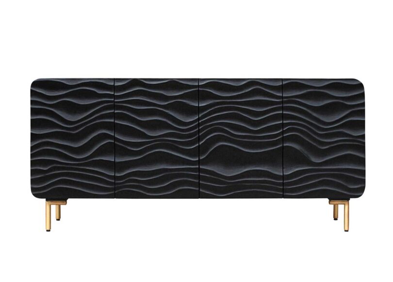 Buffet en bois de manguier foncé 160cm façades avec reliefs