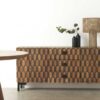 Buffet naturel sculpté main en bois de manguier massif