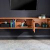 Meuble tv mural en bois d'acacia et pierre naturelle 160cm