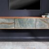 Meuble tv mural en bois d'acacia et pierre naturelle 160cm