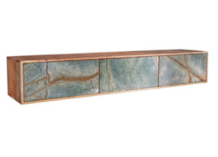 Meuble tv mural en bois d'acacia et pierre naturelle 160cm