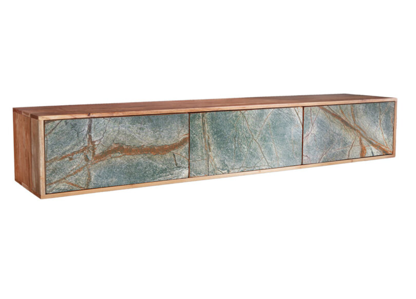 Meuble tv mural en bois d'acacia et pierre naturelle 160cm