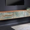 Meuble tv mural en bois d'acacia et pierre naturelle 160cm