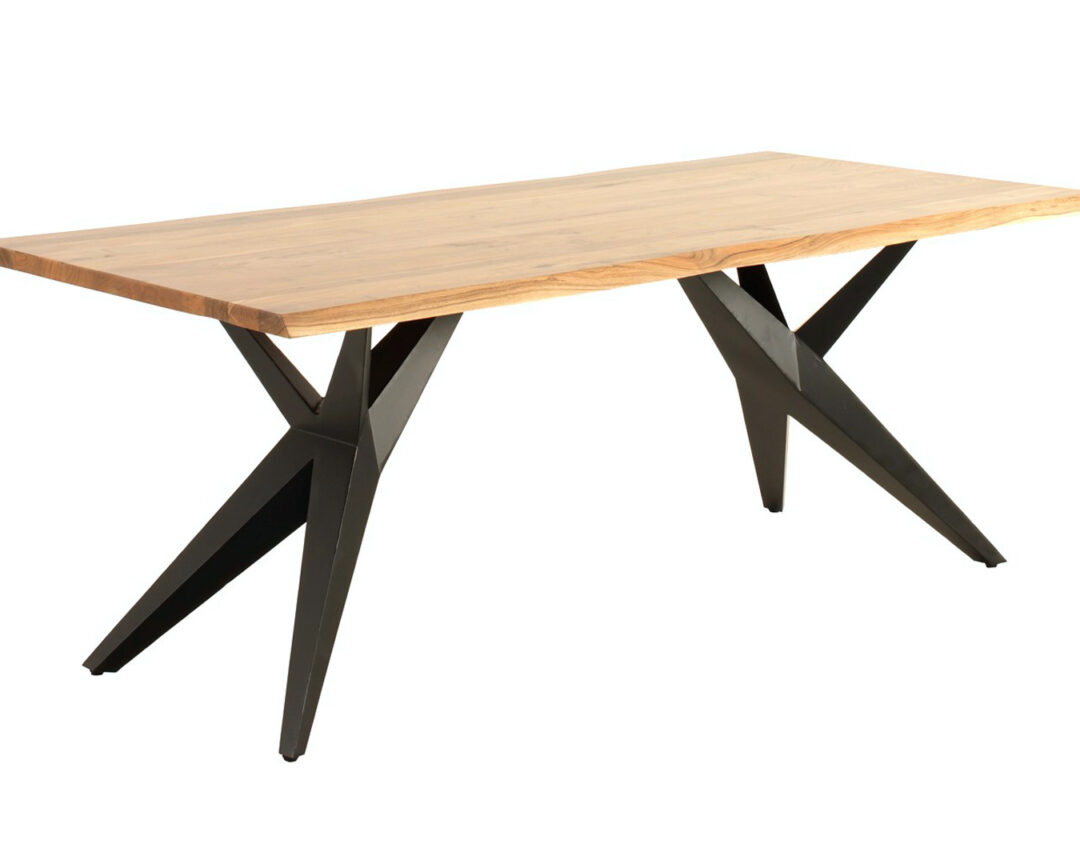 Table de repas 200cm en bois d'acacia massif piétement métal noir design
