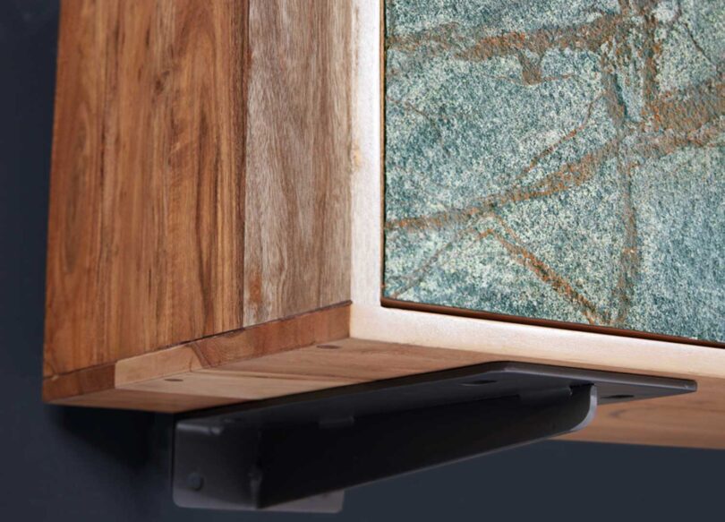 Meuble tv mural en bois d'acacia et pierre naturelle 160cm