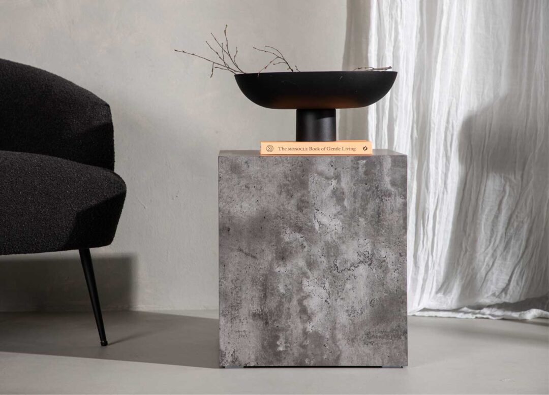 Bout de canapé en bois imitation marbre gris moderne