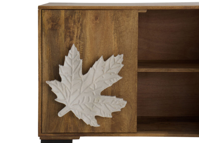 Meuble buffet en bois massif de manguier 177cm décor feuilles d'érables en façades