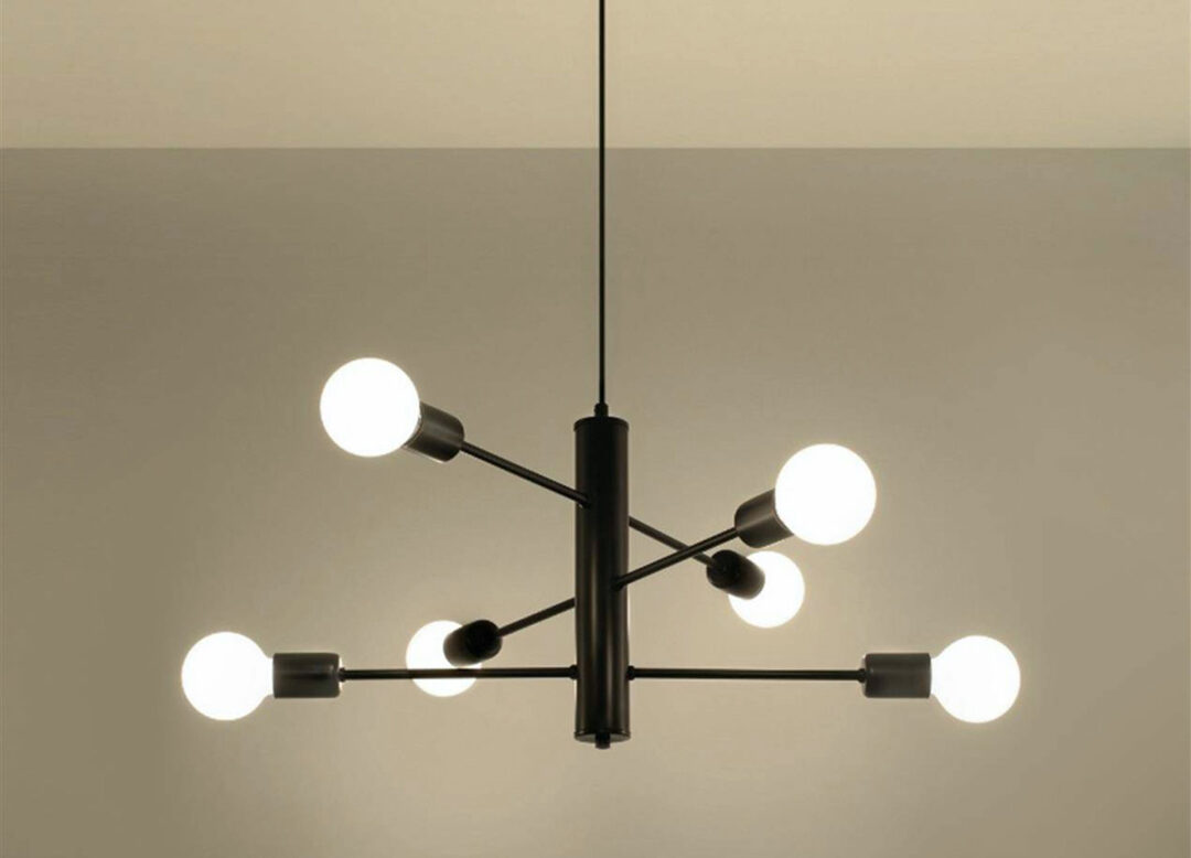 Lustre suspendu de 6 ampoules en métal noir