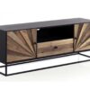 Meuble tv 140cm en bois mdf et bois de sapin naturel cadre noir