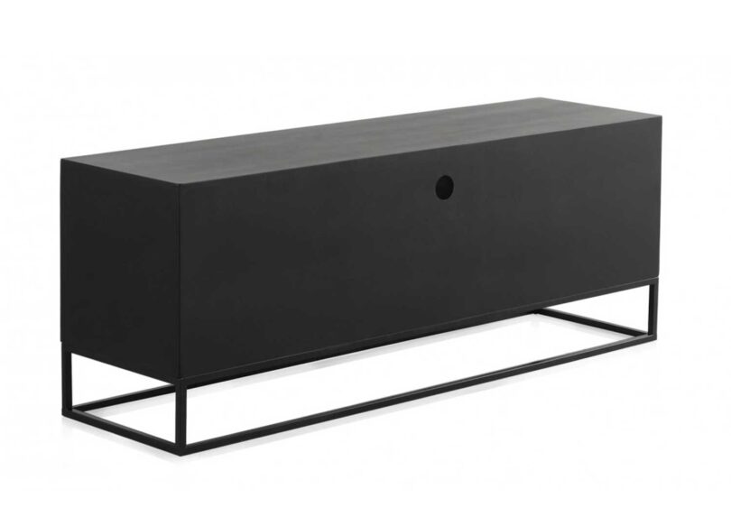 Meuble tv 140cm en bois mdf et bois de sapin naturel cadre noir