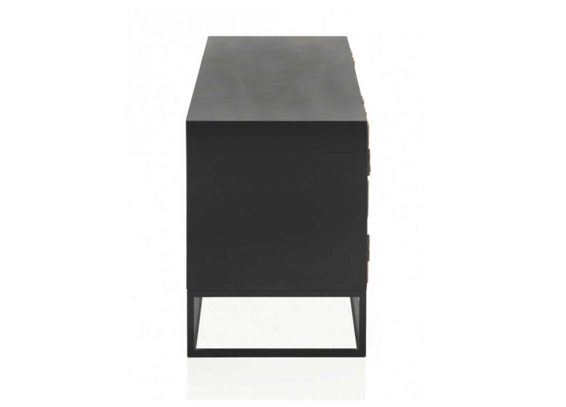 Meuble tv 140cm en bois mdf et bois de sapin naturel cadre noir