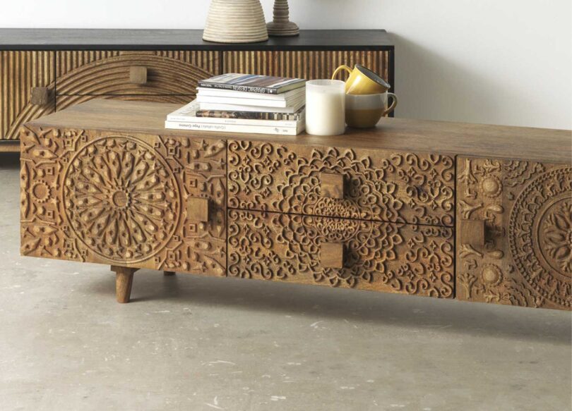 Meuble tv en bois de manguier massif oriental de 150cm