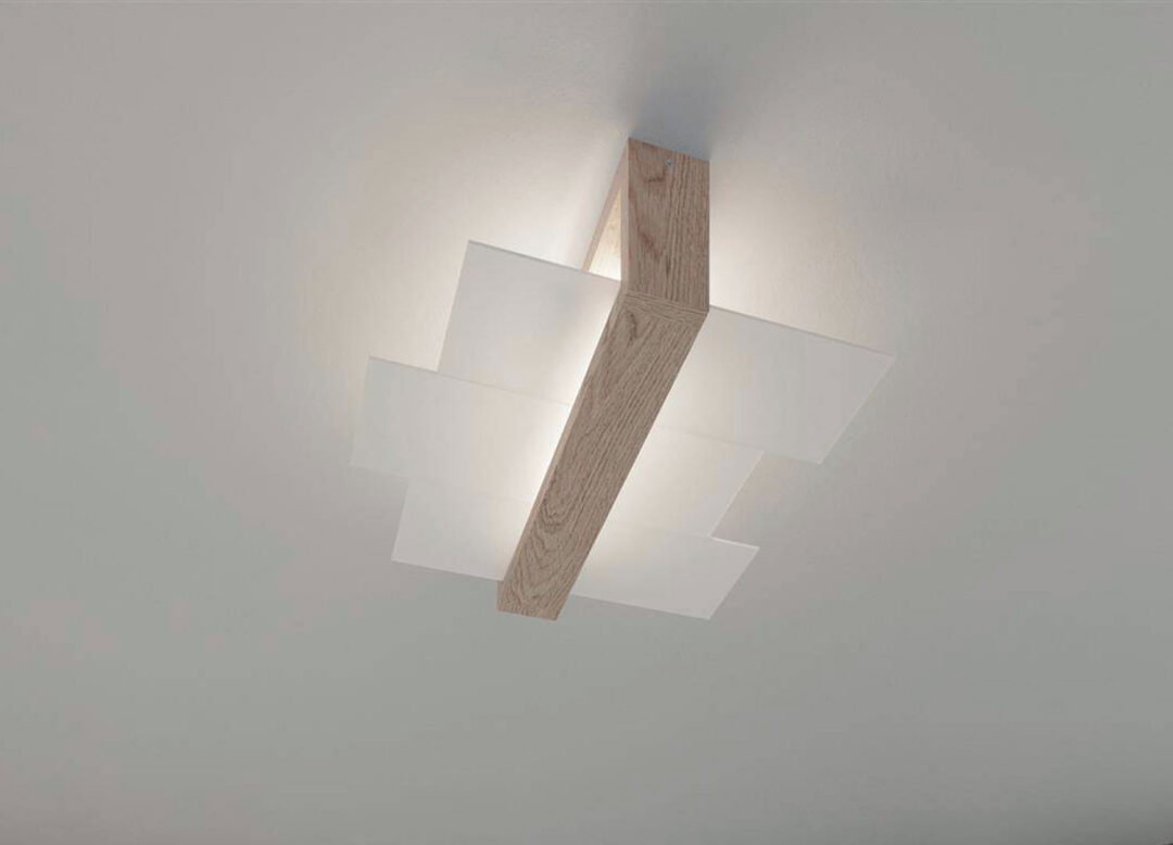 Plafonnier en bois et verre moderne