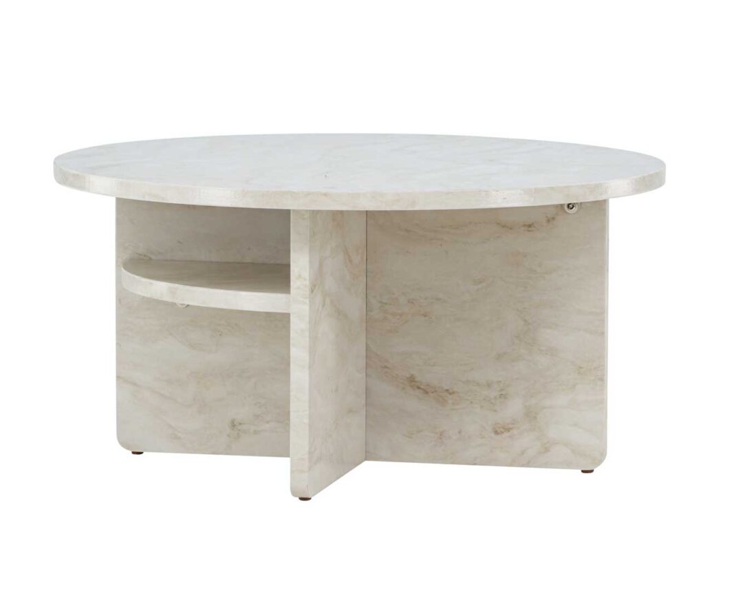 Table basse ronde aspect marbre beige moderne