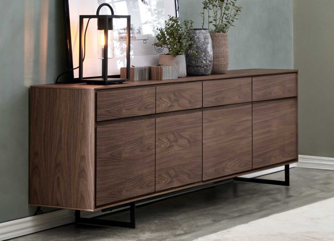 Buffet 4 portes aspect bois de noyer naturel 205cm
