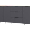 Meuble buffet 3 portes 3 tiroirs aspect gris graphite et chêne navarra moderne