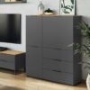 Buffet haut couleur gris graphite avec plateau aspect chêne Navarra moderne